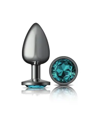 Teal Round Gem Gunmetal Metal Plug - Lg