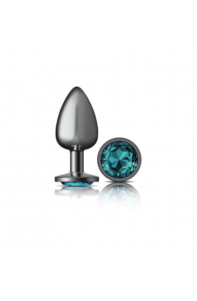 Cheeky Charms-Gunmetal Metal Butt Plug- Round-Teal-Large