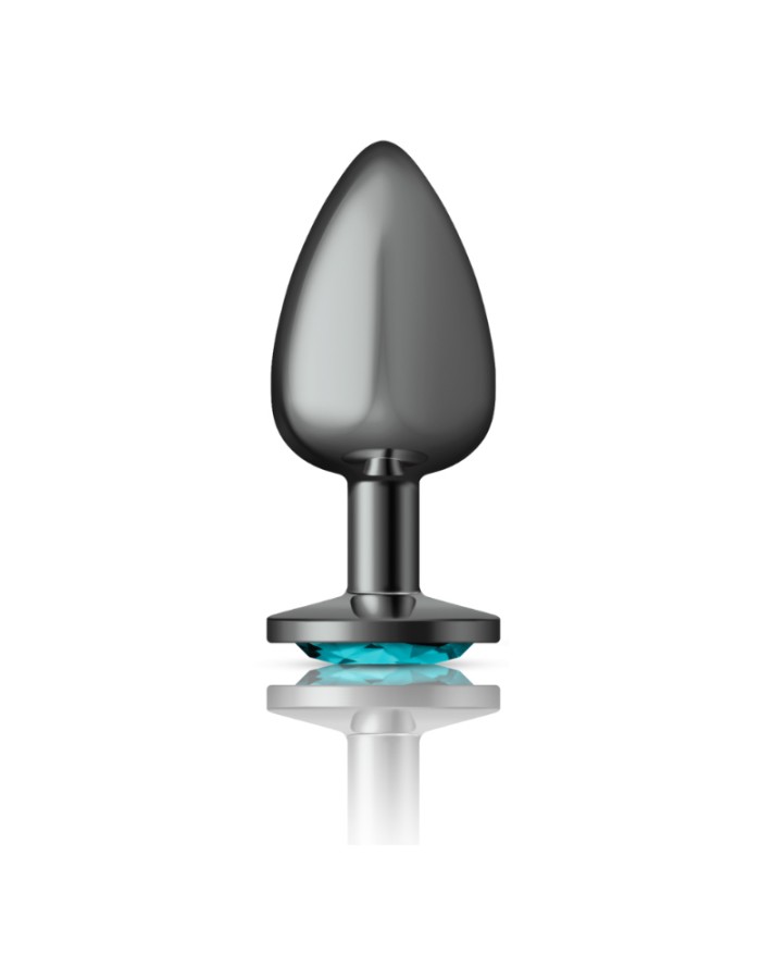 Teal Round Gem Gunmetal Metal Plug - Lg