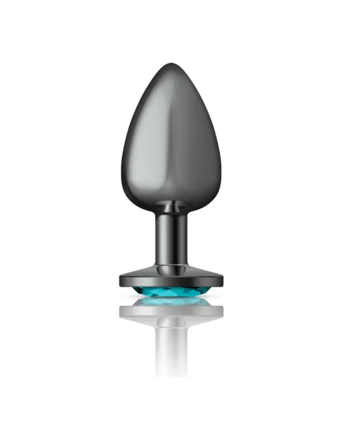 Teal Round Gem Gunmetal Metal Plug - Lg
