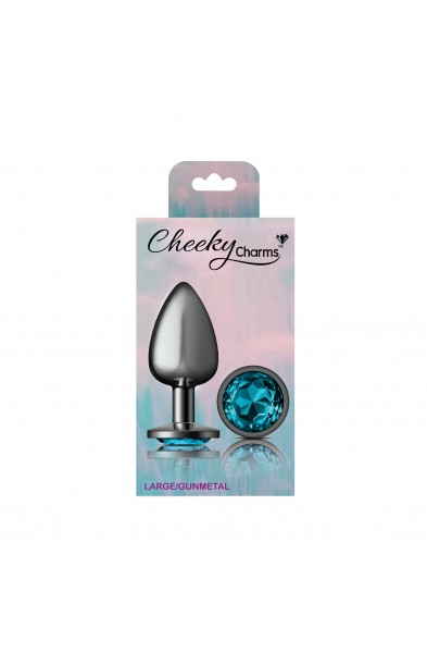 Cheeky Charms-Gunmetal Metal Butt Plug- Round-Teal-Large