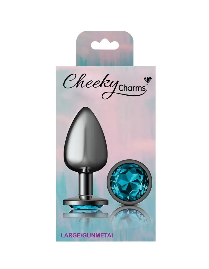Teal Round Gem Gunmetal Metal Plug - Lg