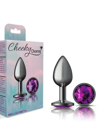 Purple Round Gem Gunmetal Metal Plug - Sm