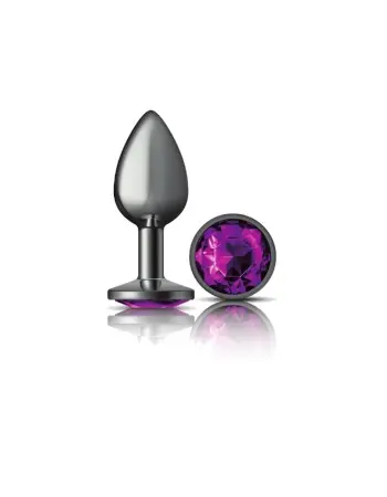 Purple Round Gem Gunmetal Metal Plug - Sm