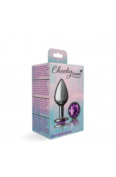 Cheeky Charms-Gunmetal Metal Butt Plug- Round-Deep Purple-Medium