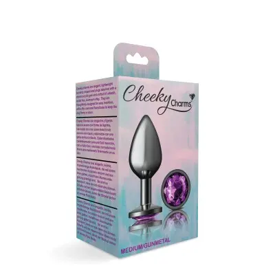Purple Round Gem Gunmetal Metal Plug - Md