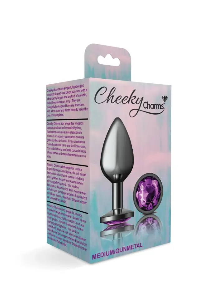 Purple Round Gem Gunmetal Metal Plug - Md