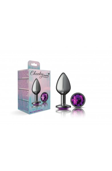 Cheeky Charms-Gunmetal Metal Butt Plug- Round-Deep Purple-Medium