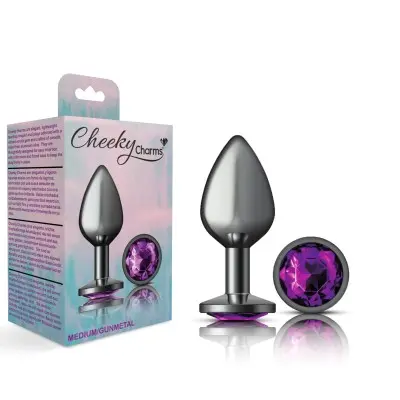 Purple Round Gem Gunmetal Metal Plug - Md