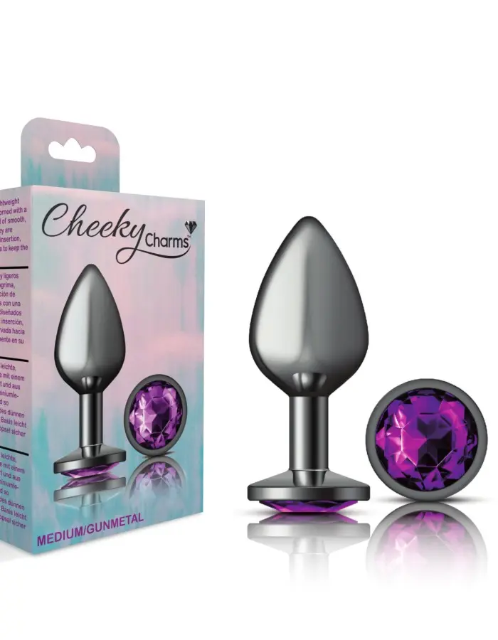 Purple Round Gem Gunmetal Metal Plug - Md