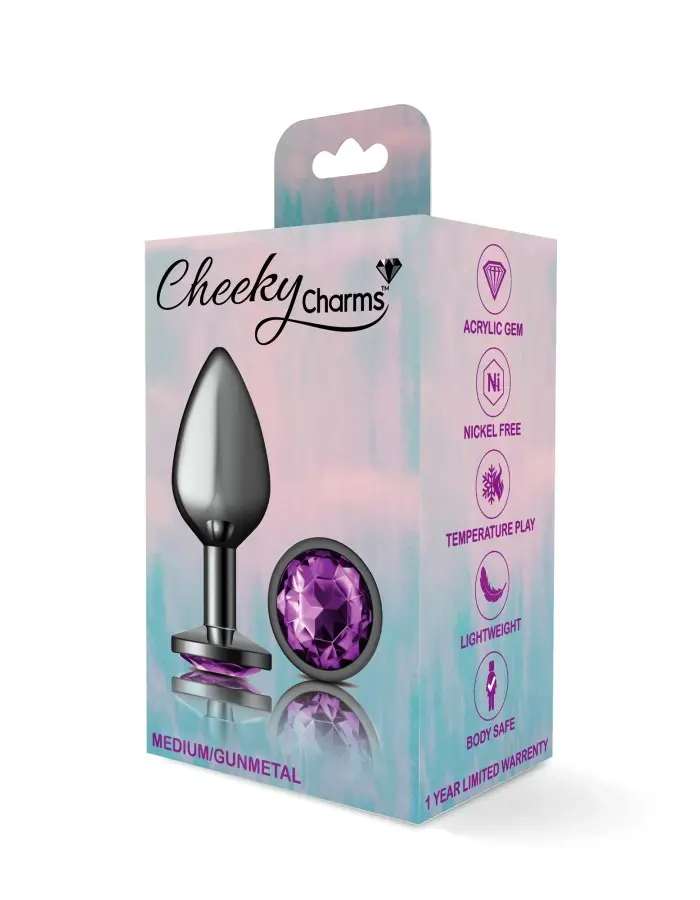 Purple Round Gem Gunmetal Metal Plug - Md
