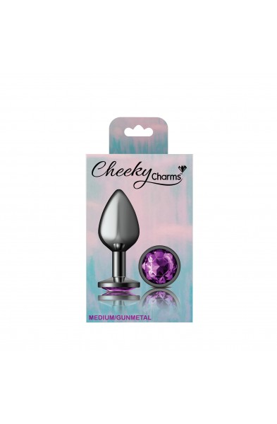 Cheeky Charms-Gunmetal Metal Butt Plug- Round-Deep Purple-Medium