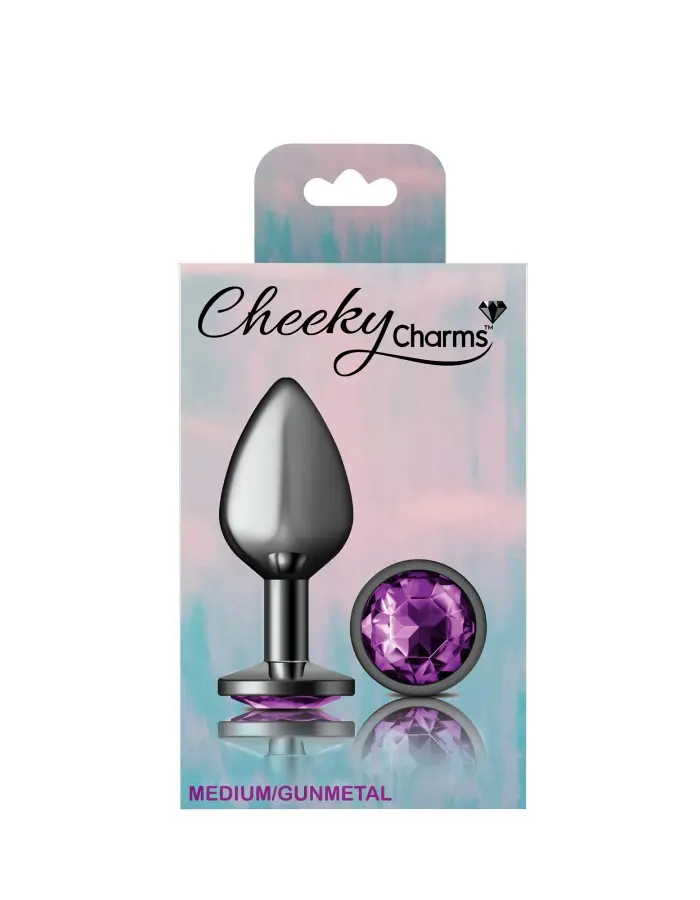 Purple Round Gem Gunmetal Metal Plug - Md