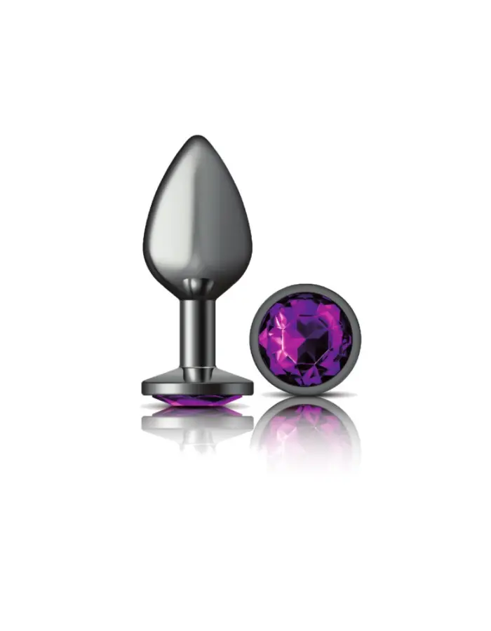 Purple Round Gem Gunmetal Metal Plug - Md