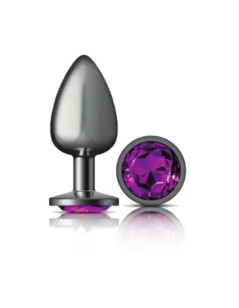 Purple Round Gem Gunmetal Metal Plug - Lg