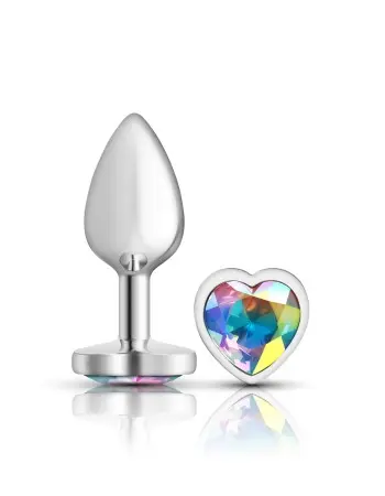 Clear Iridescent Heart Gem Silver Metal Plug - Sm