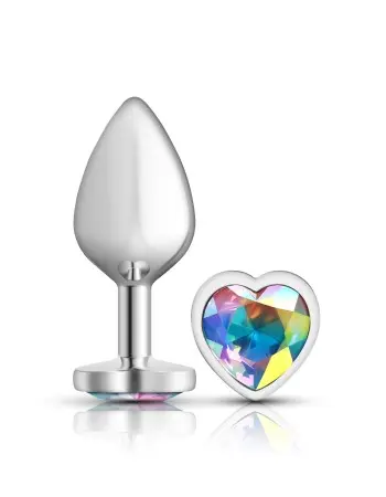 Clear Iridescent Heart Gem Silver Metal Plug - Md