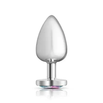 Clear Iridescent Heart Gem Silver Metal Plug - Lg
