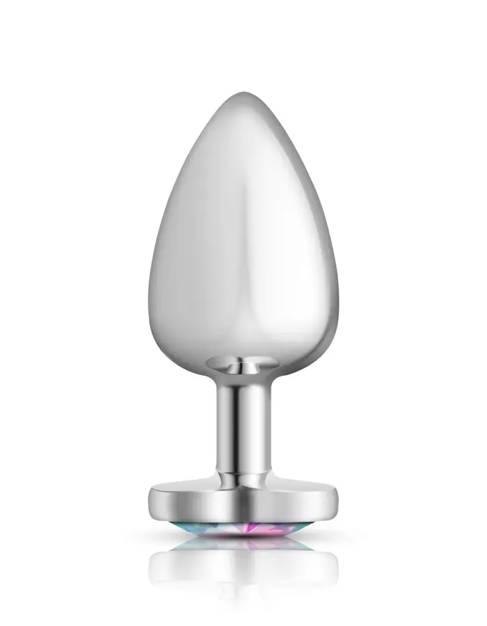 Clear Iridescent Heart Gem Silver Metal Plug - Lg