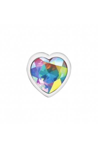 Cheeky Charms-Silver Metal Butt Plug- Heart-Clear-Large