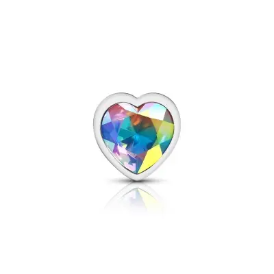 Clear Iridescent Heart Gem Silver Metal Plug - Lg