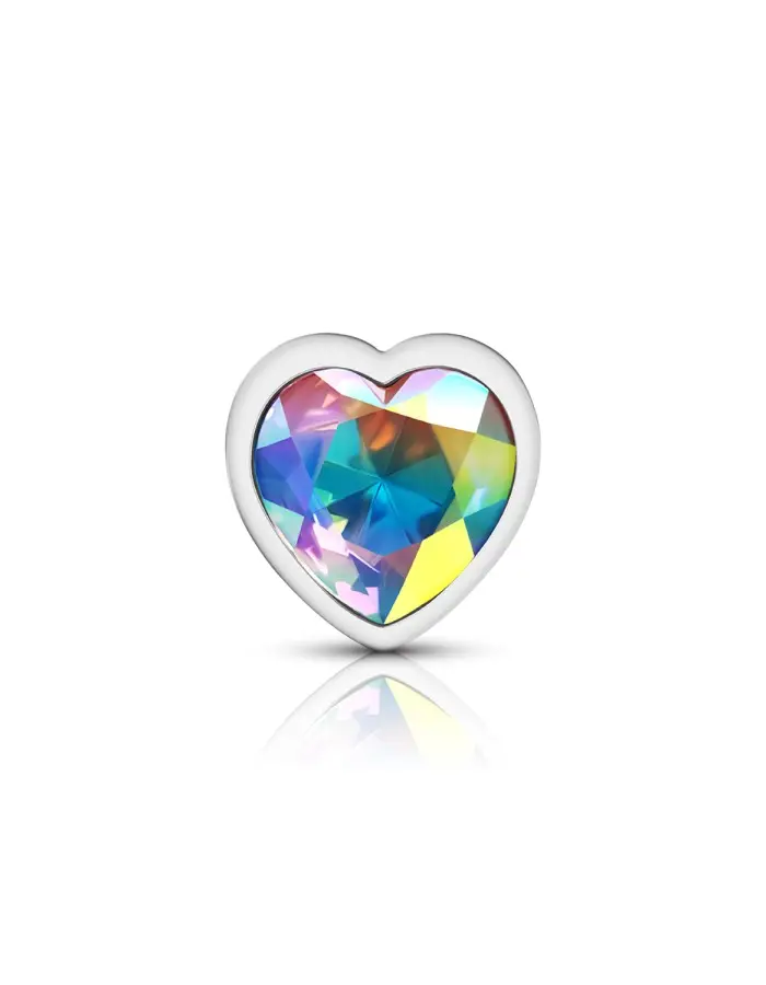 Clear Iridescent Heart Gem Silver Metal Plug - Lg