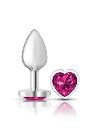 Bright Pink Heart Gem Silver Metal Plug - Sm