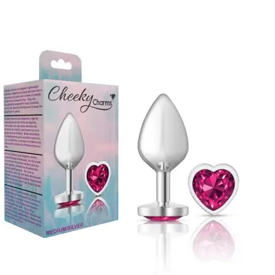 Bright Pink Heart Gem Silver Metal Plug - Md