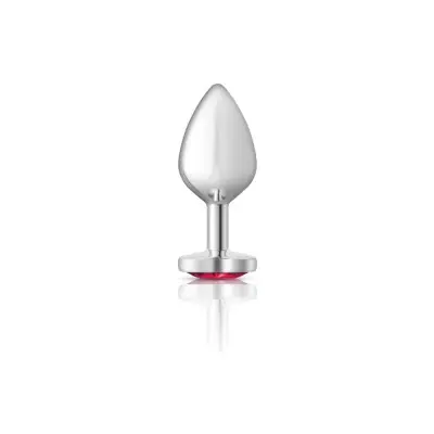 Bright Pink Heart Gem Silver Metal Plug - Md