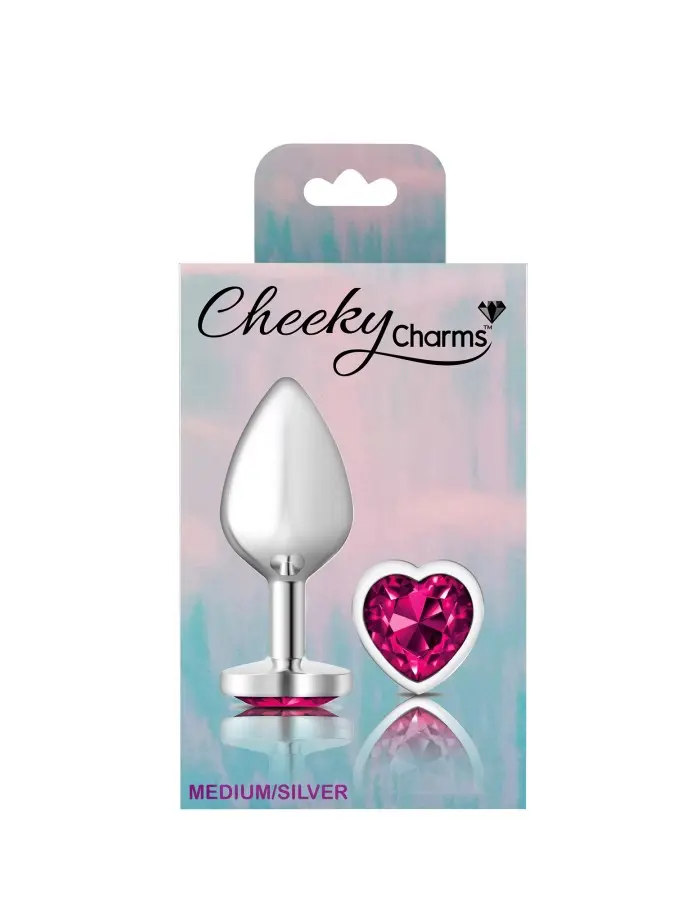 Bright Pink Heart Gem Silver Metal Plug - Md