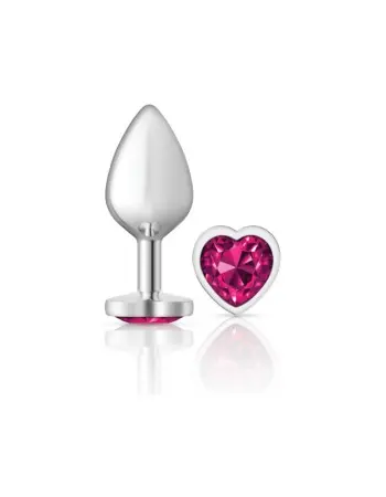 Bright Pink Heart Gem Silver Metal Plug - Md