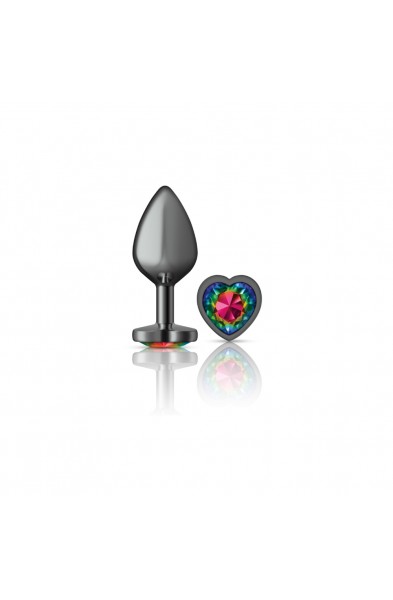 Cheeky Charms-Gunmetal Metal Buttplug- Heart-Rainbow-Medium