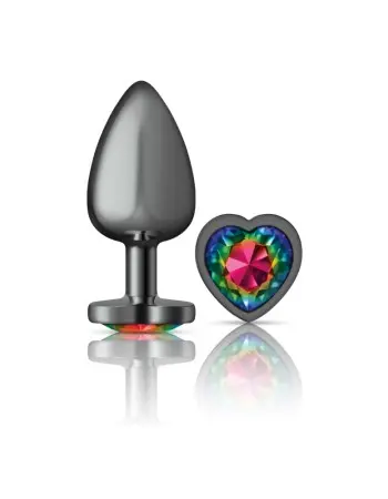 Rainbow Heart Gem Gunmetal Metal Plug - Lg