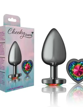Rainbow Heart Gem Gunmetal Metal Plug - Lg