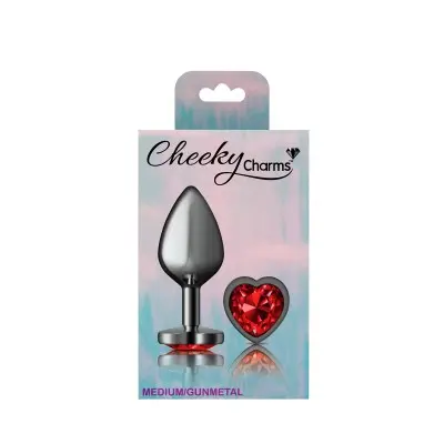 Deep Red Heart Gem Gunmetal Metal Plug - Md