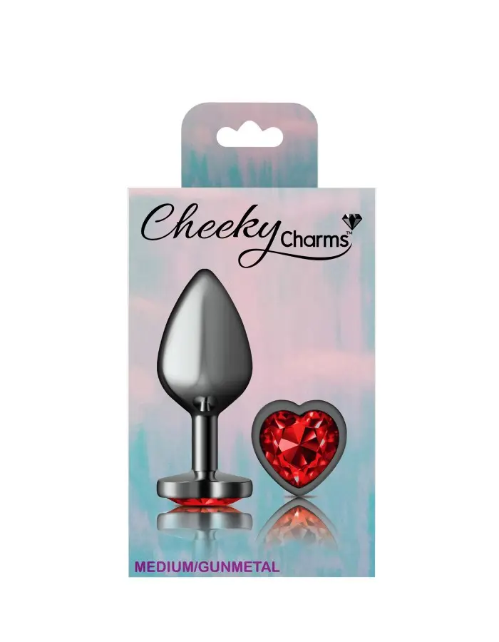 Deep Red Heart Gem Gunmetal Metal Plug - Md