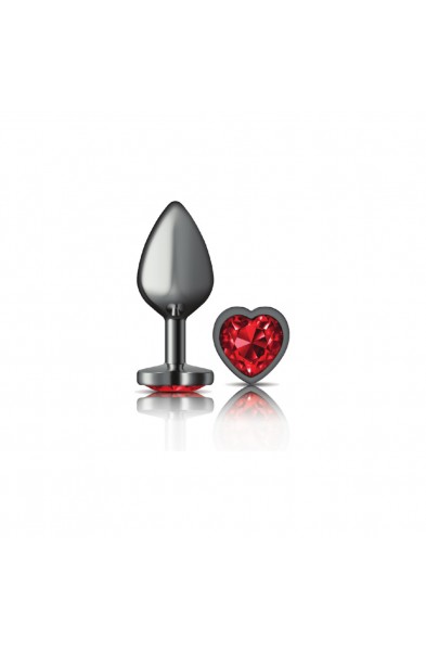 Cheeky Charms-Gunmetal Metal Butt Plug- Heart-Dark Red-Medium