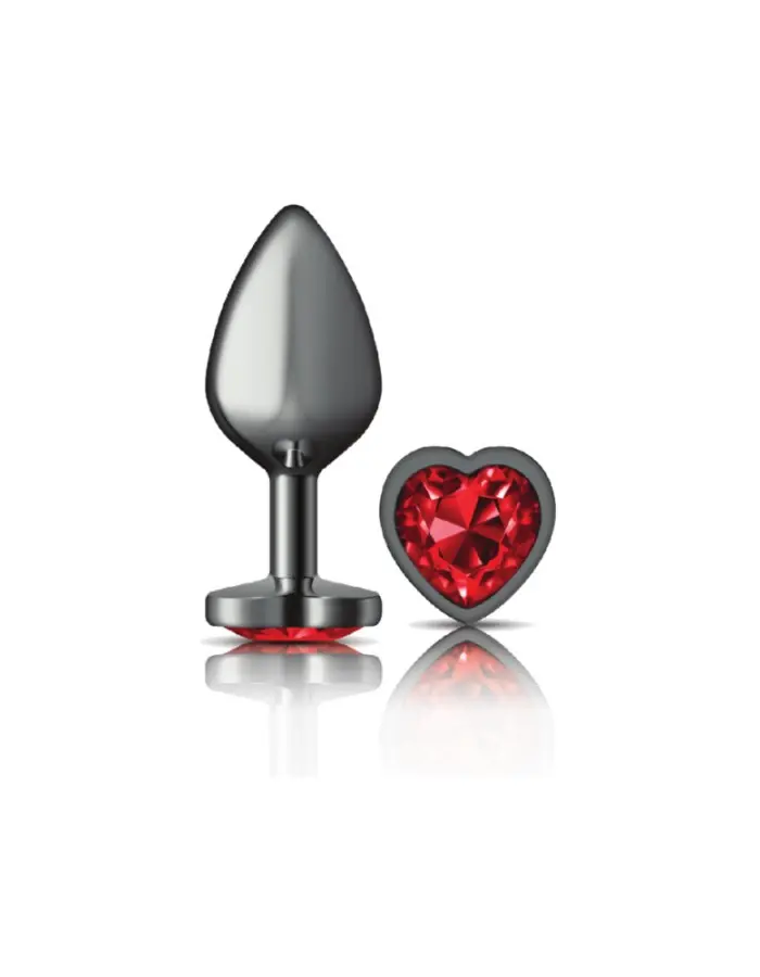 Deep Red Heart Gem Gunmetal Metal Plug - Md