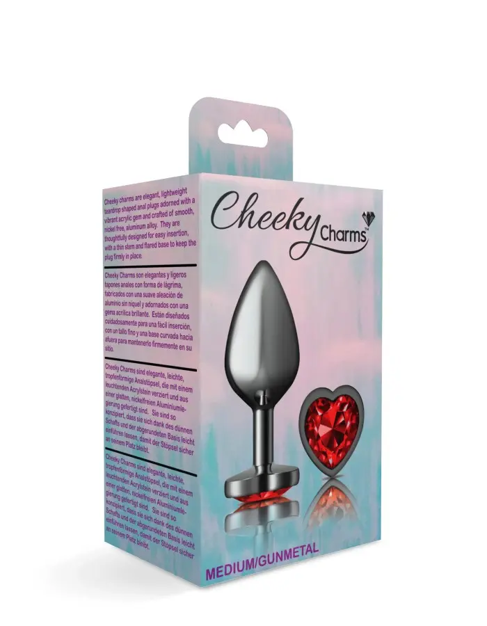Deep Red Heart Gem Gunmetal Metal Plug - Md