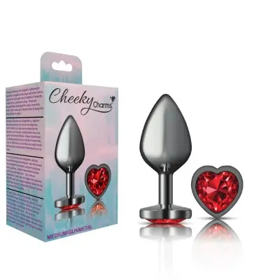 Deep Red Heart Gem Gunmetal Metal Plug - Md
