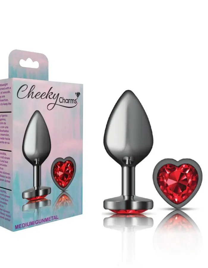 Deep Red Heart Gem Gunmetal Metal Plug - Md