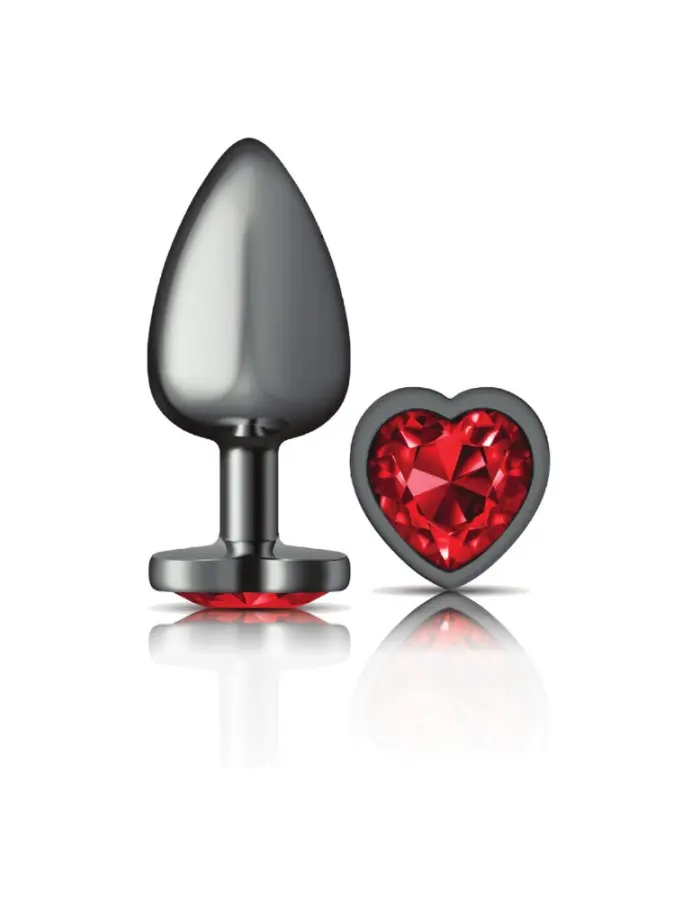 Deep Red Heart Gem Gunmetal Metal Plug - Lg
