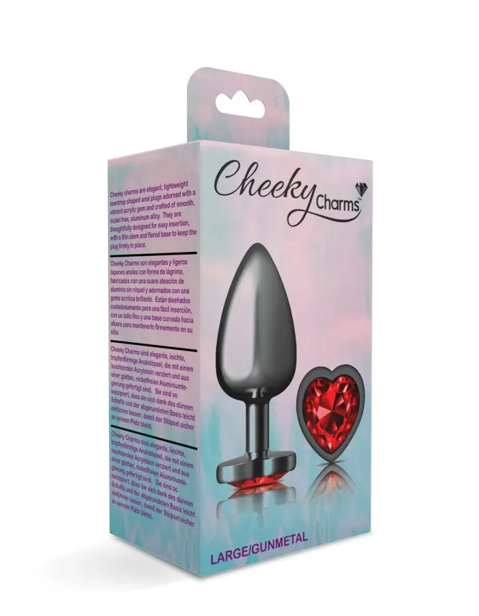 Deep Red Heart Gem Gunmetal Metal Plug - Lg
