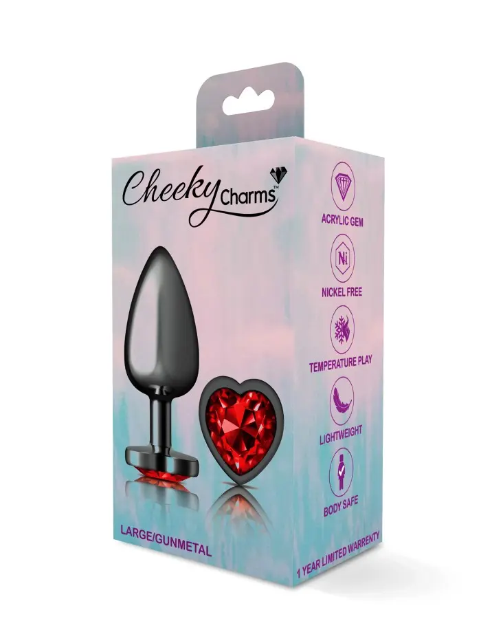 Deep Red Heart Gem Gunmetal Metal Plug - Lg