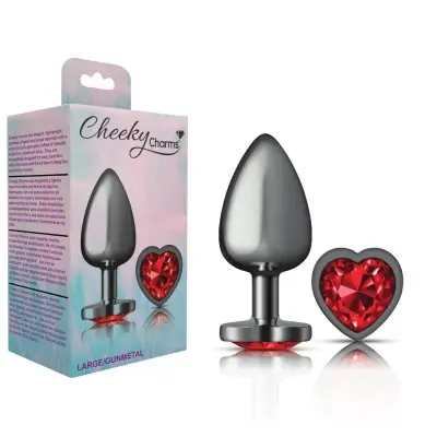 Deep Red Heart Gem Gunmetal Metal Plug - Lg