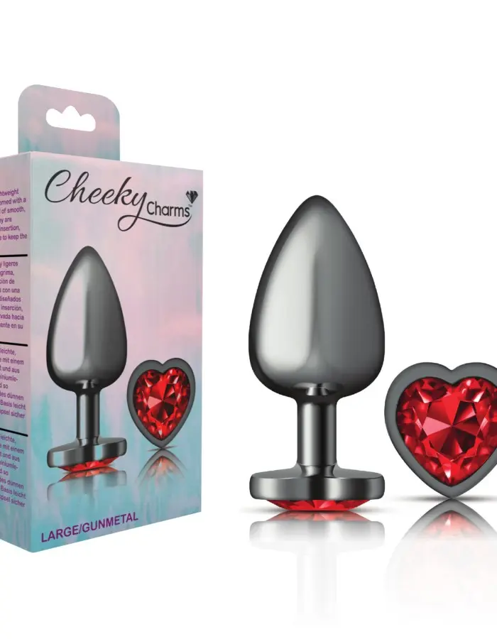 Deep Red Heart Gem Gunmetal Metal Plug - Lg