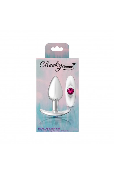 Cheeky Charms-Silver Metal Butt Plug Kit -Clear/bright Pink