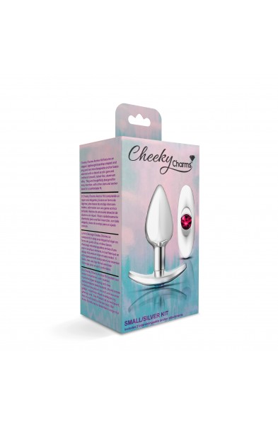 Cheeky Charms-Silver Metal Butt Plug Kit -Clear/bright Pink