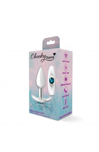 Cheeky Charms-Silver Metal Butt Plug Kit- Clear/teal