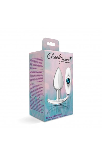 Cheeky Charms-Silver Metal Butt Plug Kit- Clear/teal